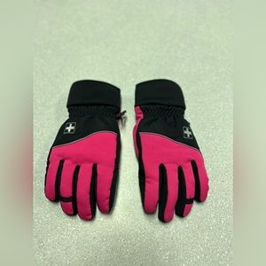 Girls small pink and black gloves